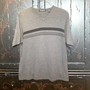 Men's Brandini Gray with Black Horizontal Stripes Short Sleeve Sweater  Size L